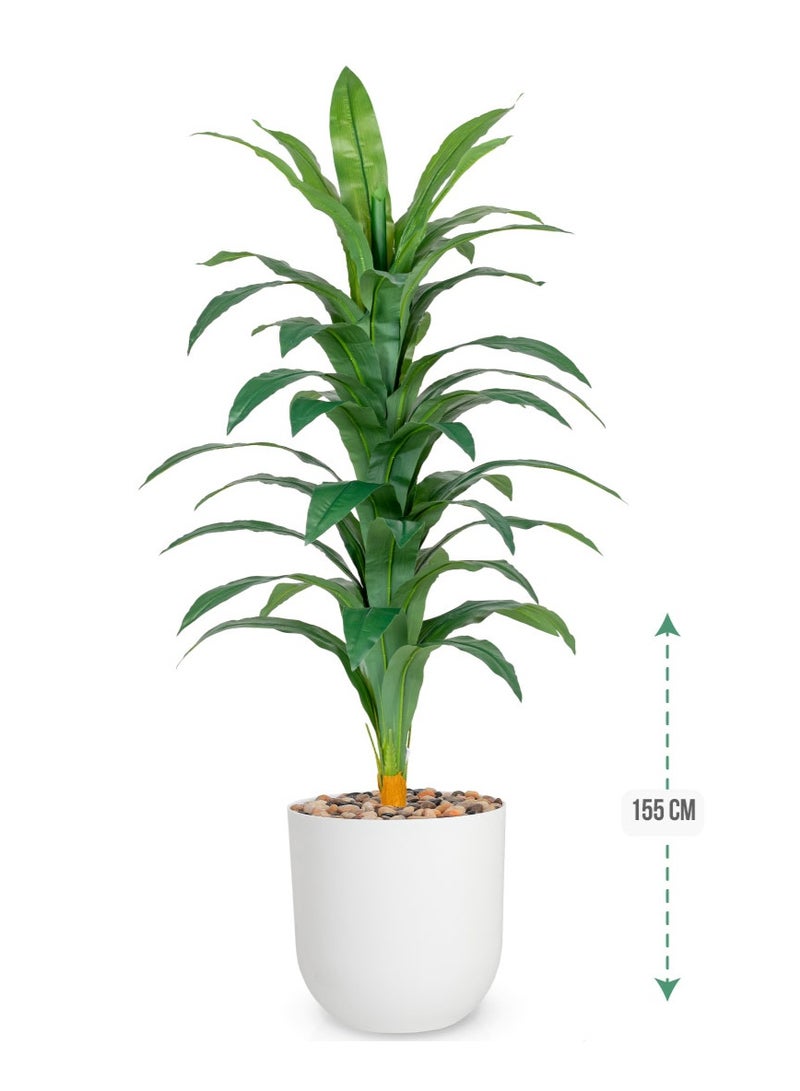 تالا شجرة ذرة صناعية بتصميم واقعي – ارتفاع 155 سم – مع أصيص أبيض أنيق مثالية لتزيين المنازل والمكاتب - Image 2